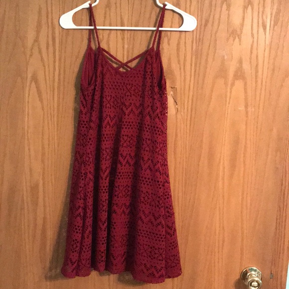 Rue 21 Crocheted Red Burgundy Skater Sun Dress - Picture 3 of 5